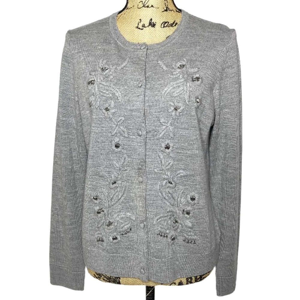 Brooks Brothers Red Fleece Gray Merino Wool Cardigan Sweater